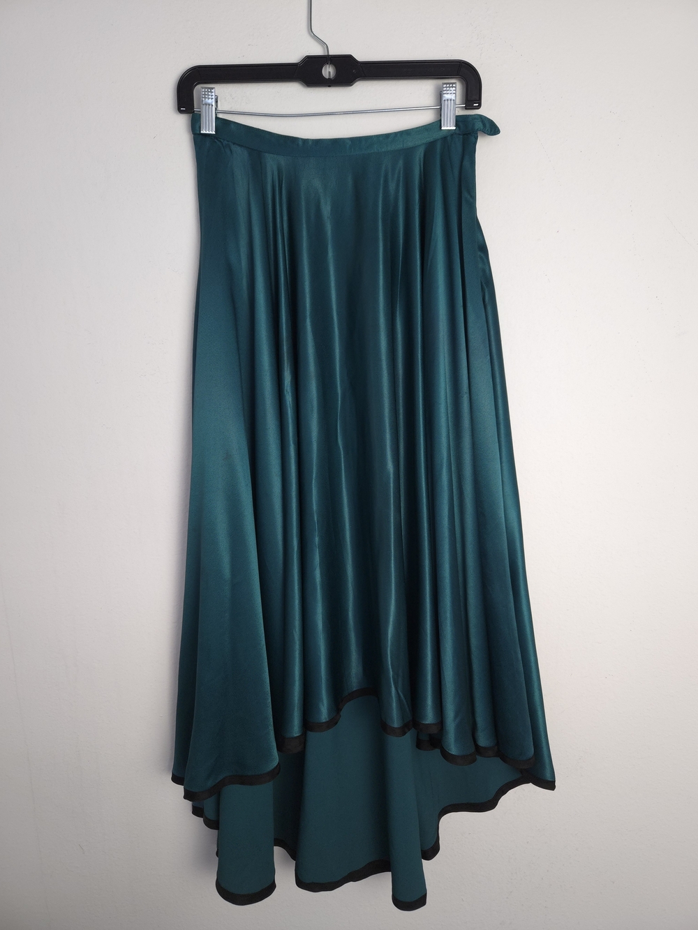 Vintage YSL Rive Gauche Satin High Low Skirt FR 40 Teal Emerald Asymmetric Rare